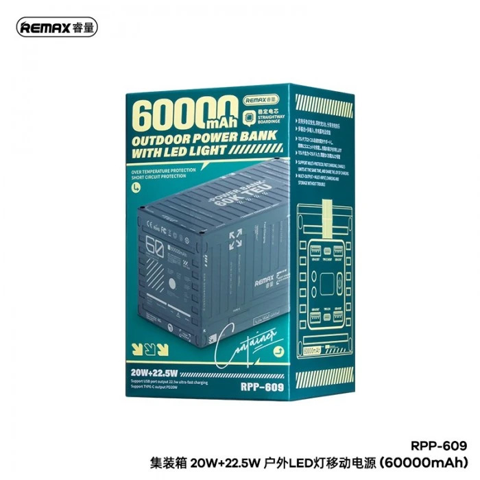 پاوربانک ریمکس مدل RPP-609 ظرفیت 60000 میلی آمپر