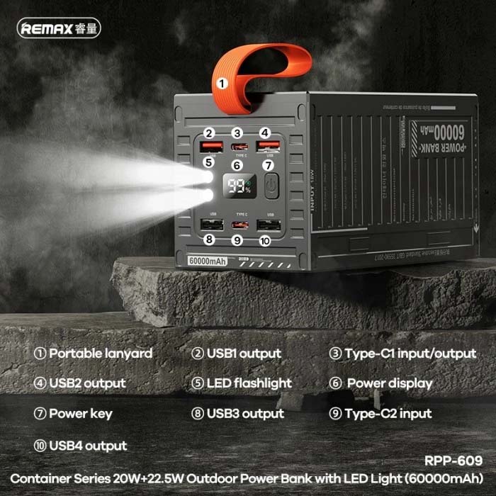 پاوربانک ریمکس مدل RPP-609 ظرفیت 60000 میلی آمپر